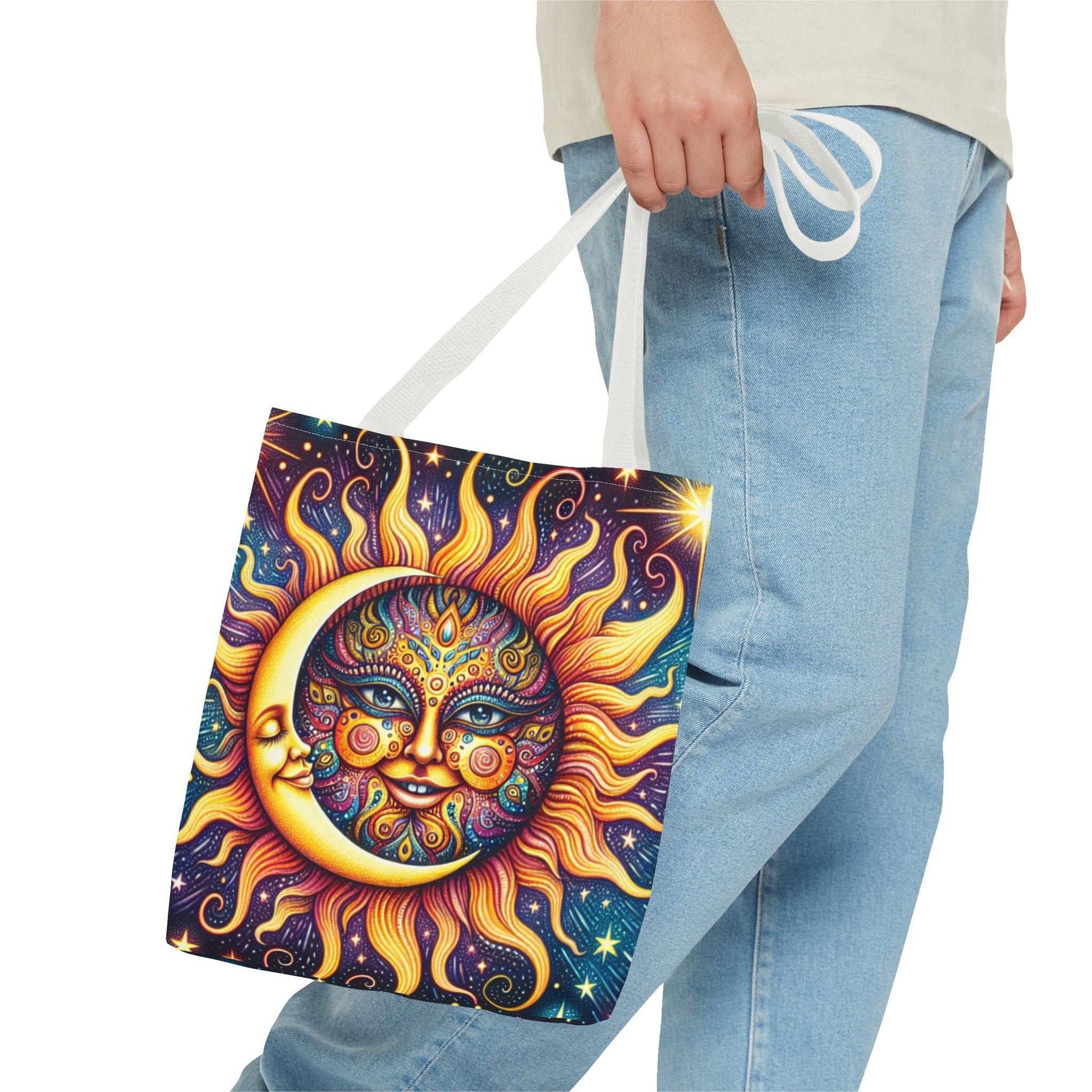 Bohemian Sun and Moon Tote Bag - Colorful Cosmic Design for Eco-Friendly Living