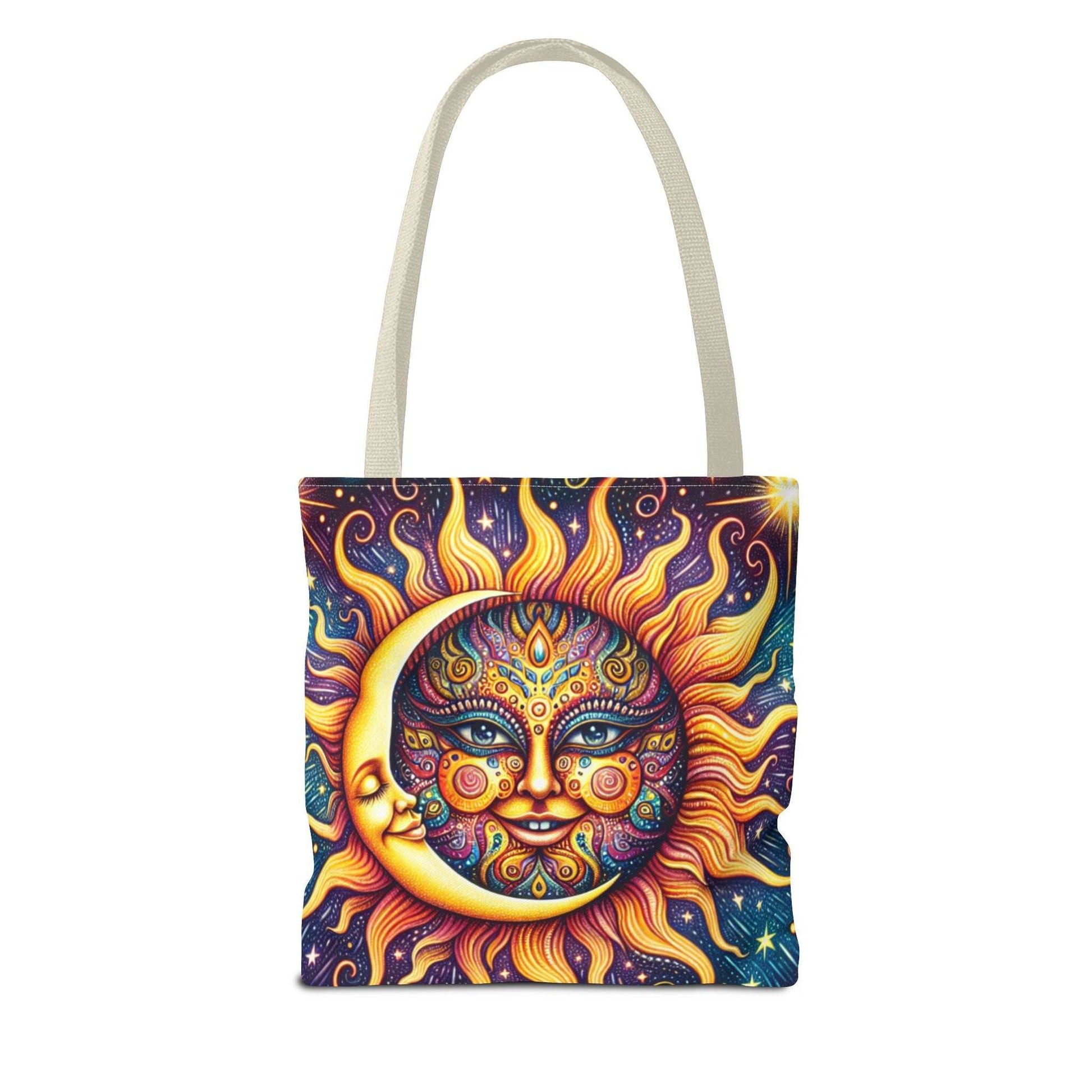 Bohemian Sun and Moon Tote Bag - Colorful Cosmic Design for Eco-Friendly Living