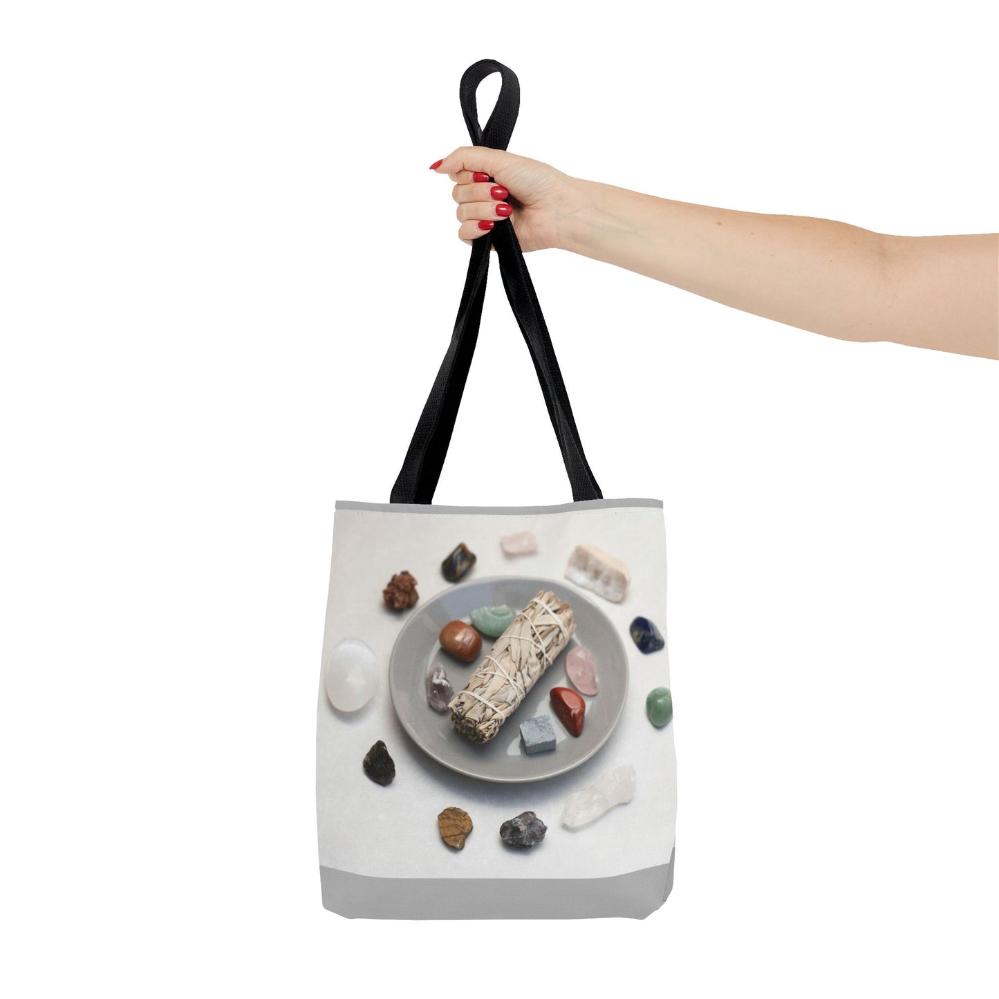 Crystal Healing Tote Bag - Mindful Sage and Gemstone Design