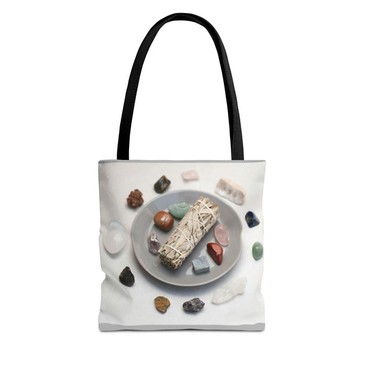 Crystal Healing Tote Bag - Mindful Sage and Gemstone Design