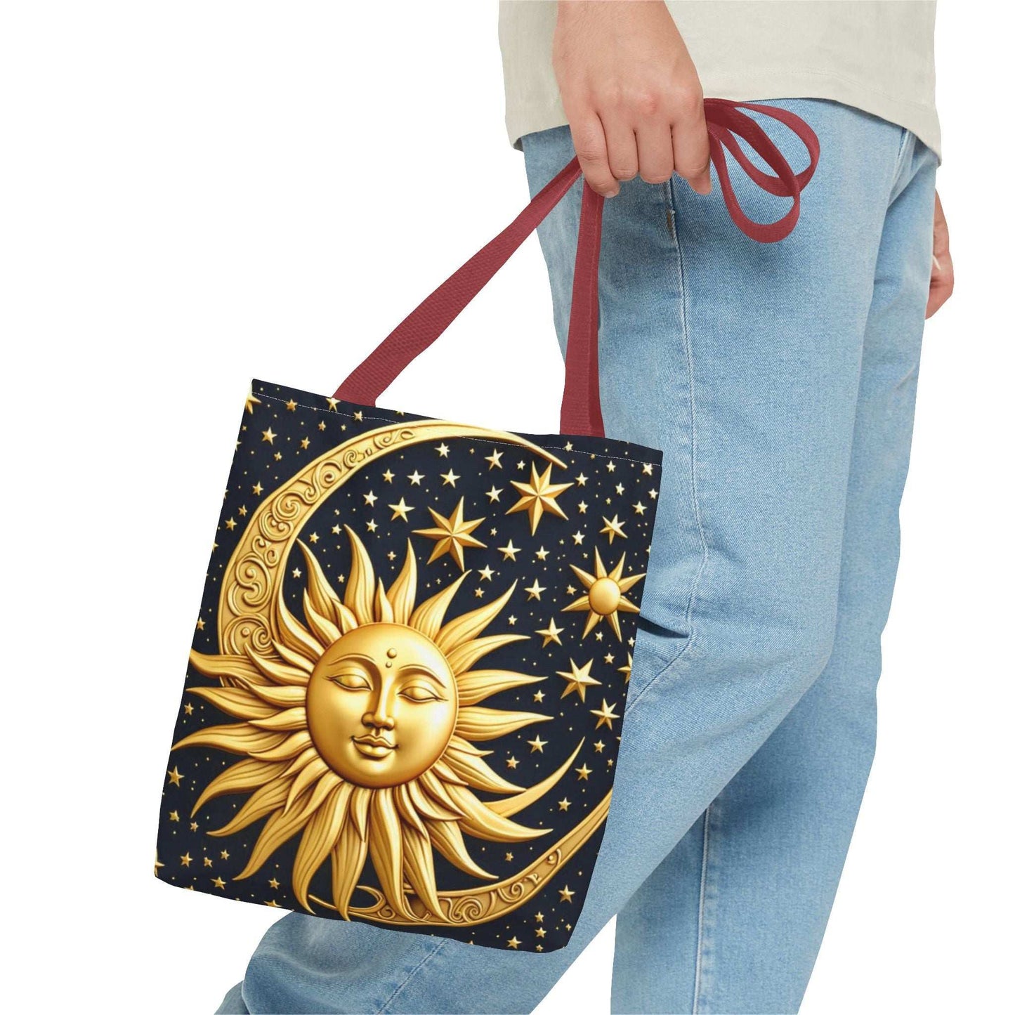 Celestial Sun Tote Bag - Golden Sun & Stars Design