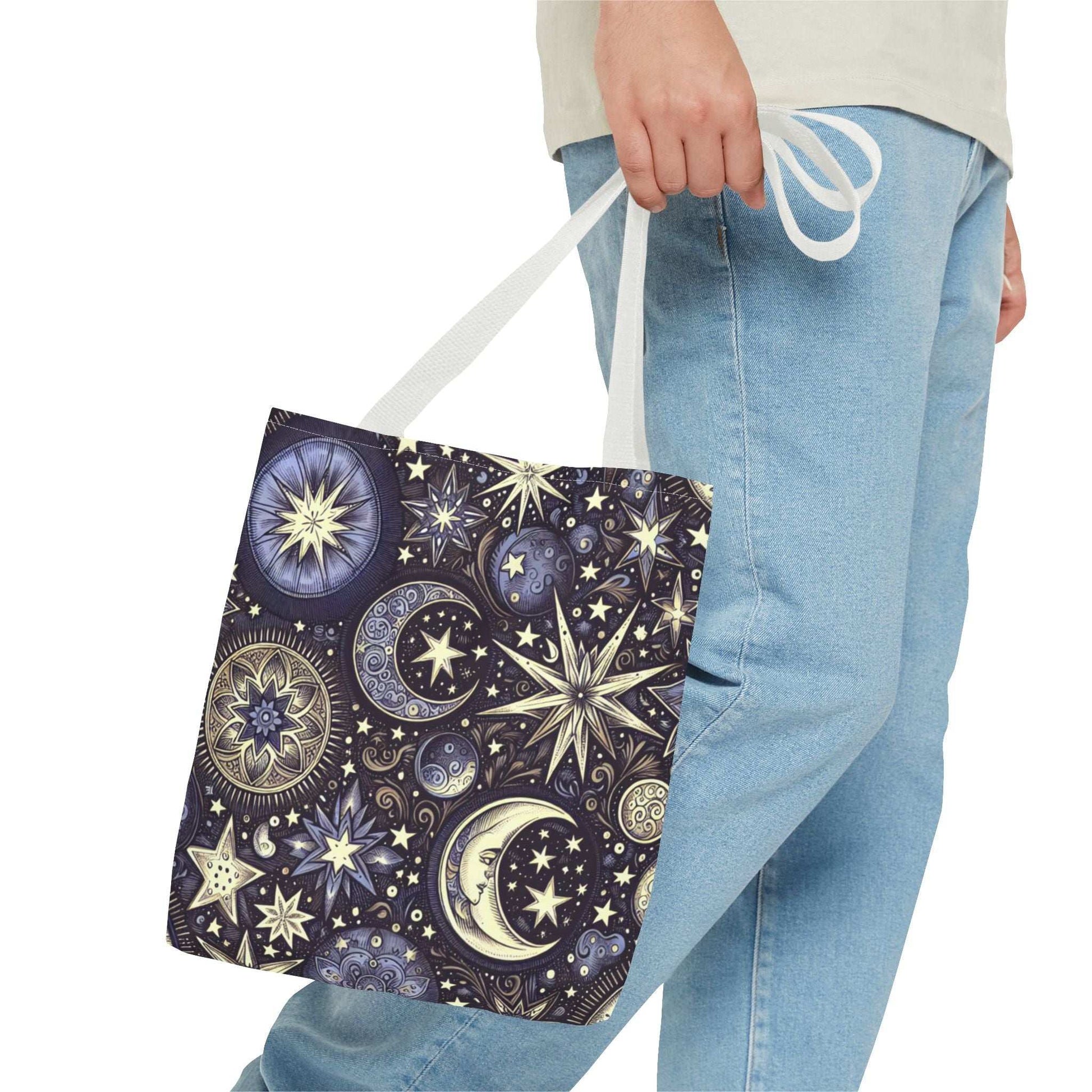 Cosmic Stars and Moons Tote Bag - Celestial Design for Astrology Lovers