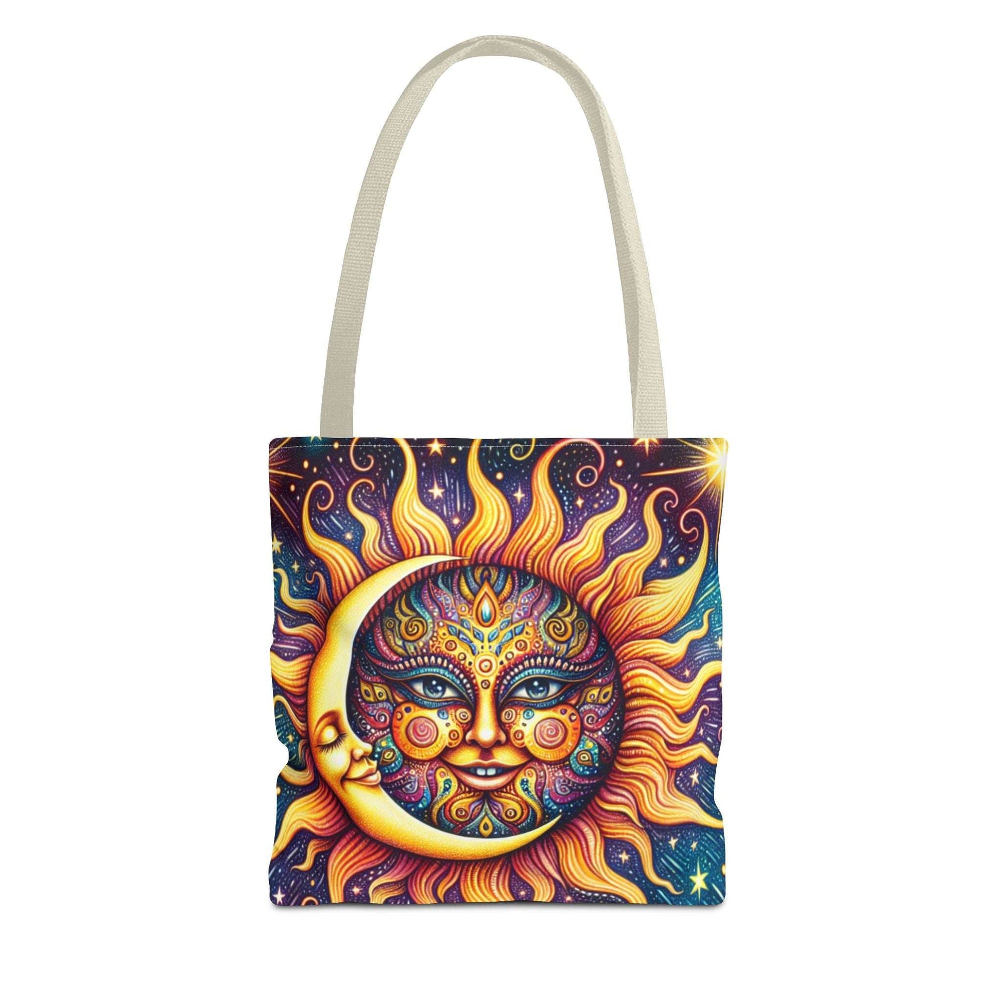 Bohemian Sun and Moon Tote Bag - Colorful Cosmic Design for Eco-Friendly Living