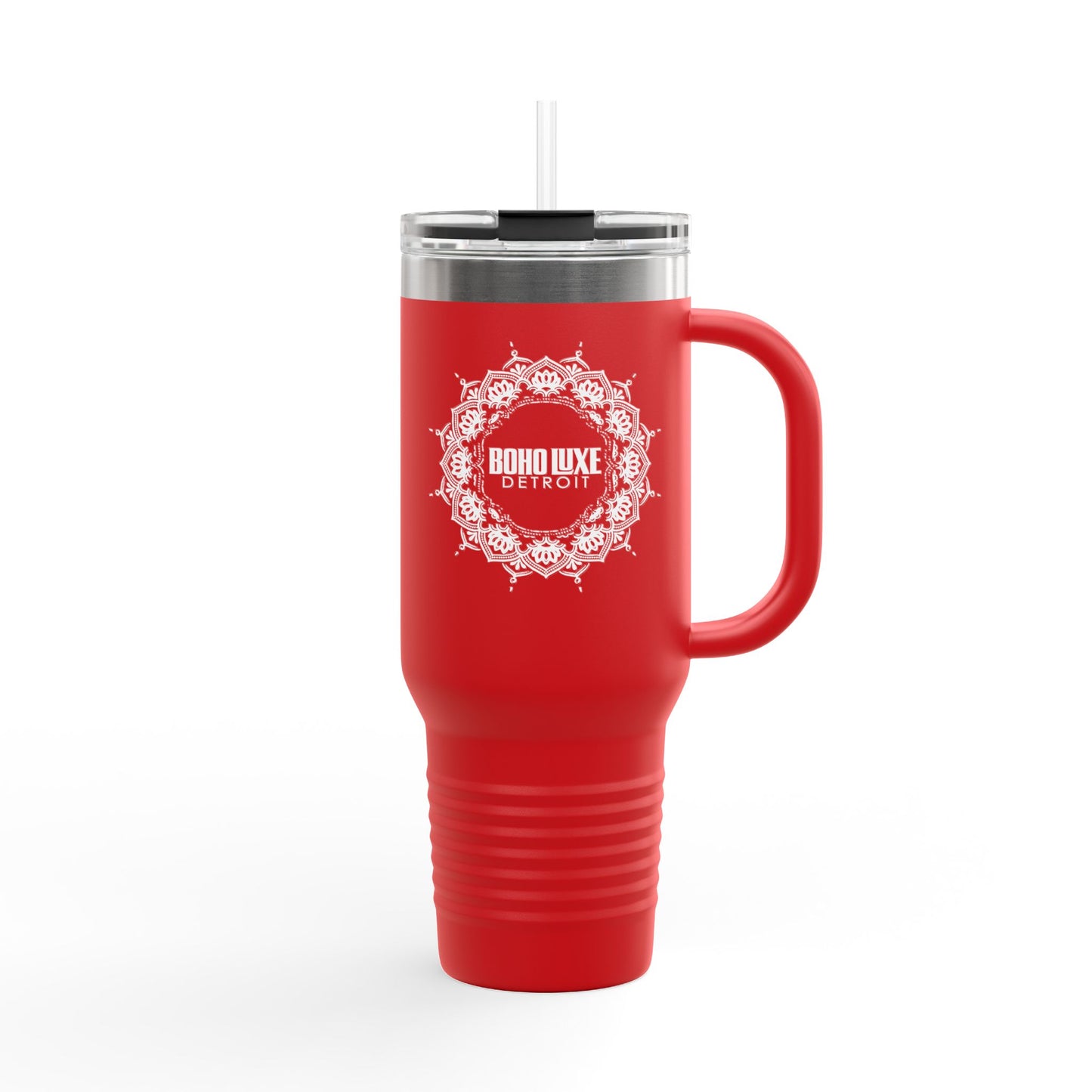 Boho Luxe Insulated Travel Mug - 40oz Red with Custom Design for Adventure Seekers