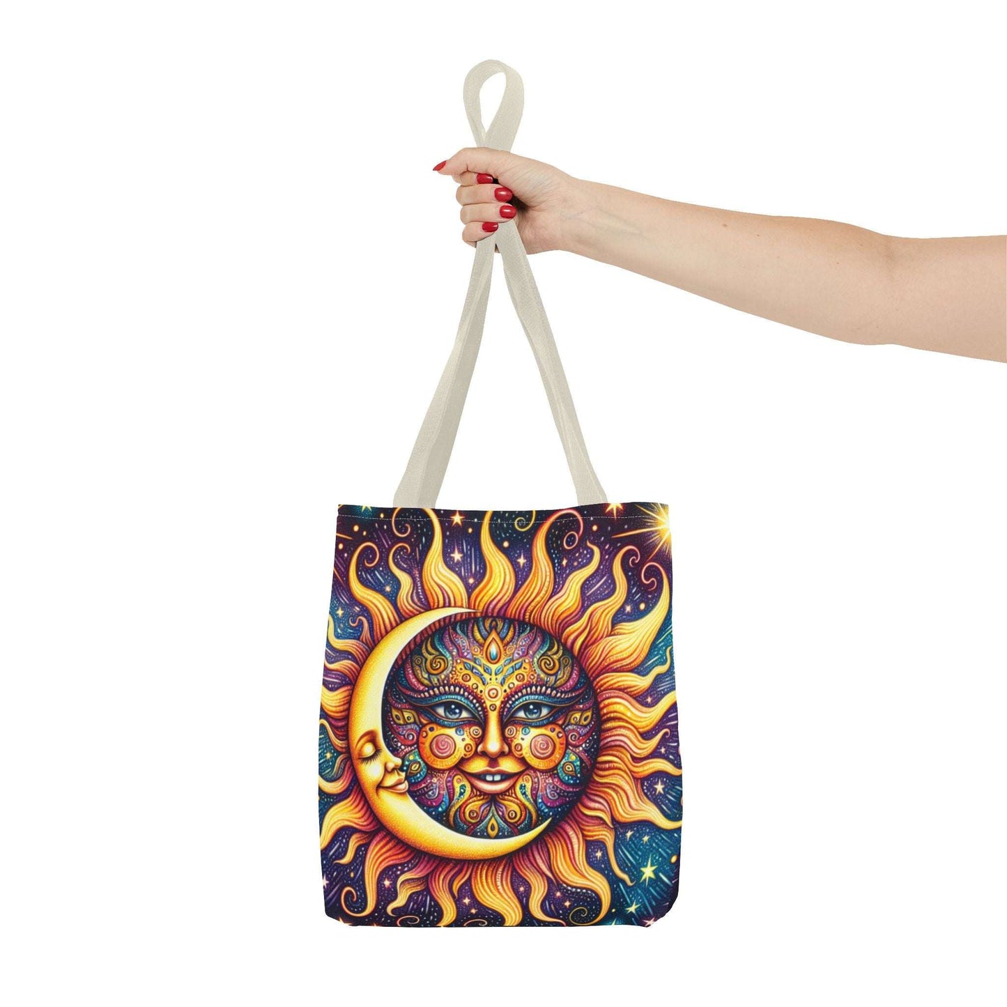 Bohemian Sun and Moon Tote Bag - Colorful Cosmic Design for Eco-Friendly Living