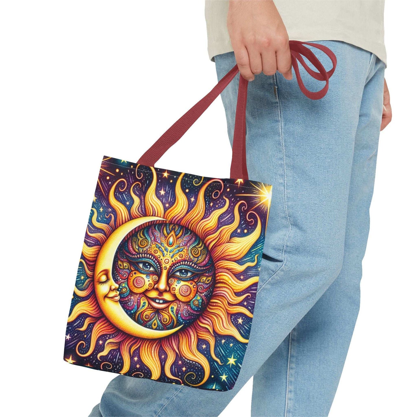 Bohemian Sun and Moon Tote Bag - Colorful Cosmic Design for Eco-Friendly Living