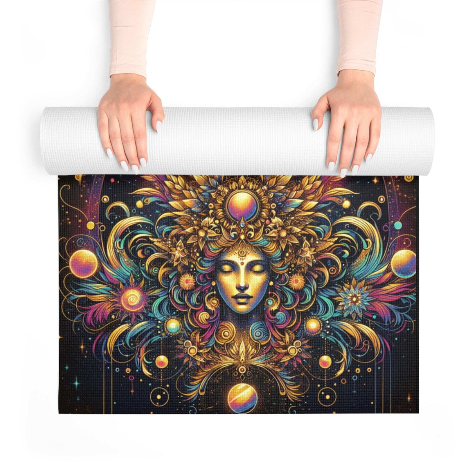 Cosmic Goddess Foam Yoga Mat - Vibrant Spiritual Design for Mindfulness and Meditation