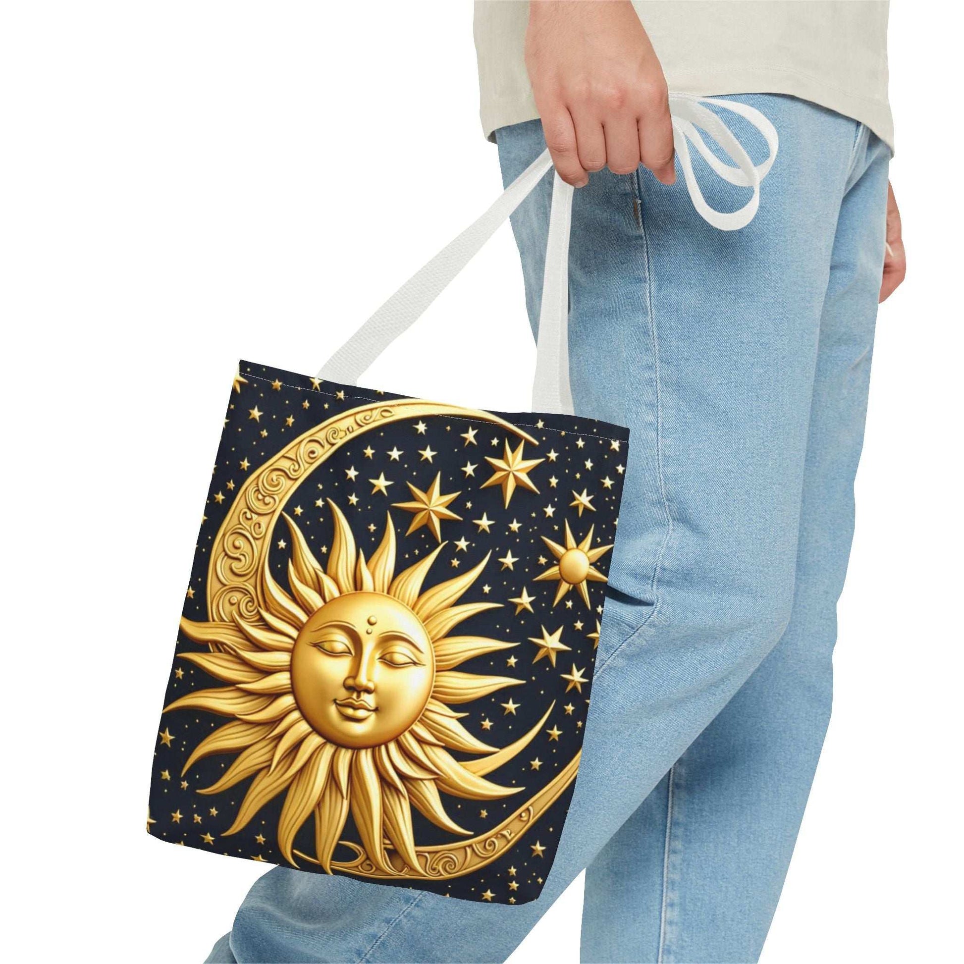 Celestial Sun Tote Bag - Golden Sun & Stars Design