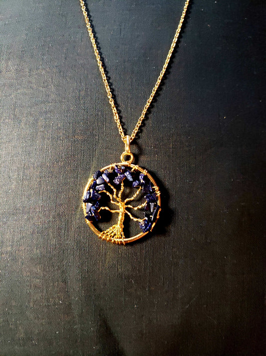 BLUE GOLDSTONE TREE OF LIFE NECKLACE