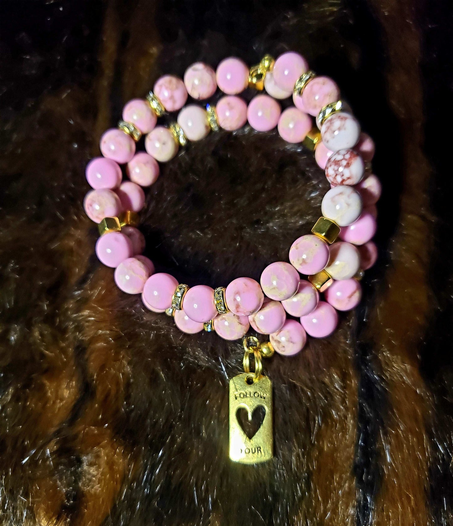 Pastel Pink Imperial Jasper Memory Wire Bracelet