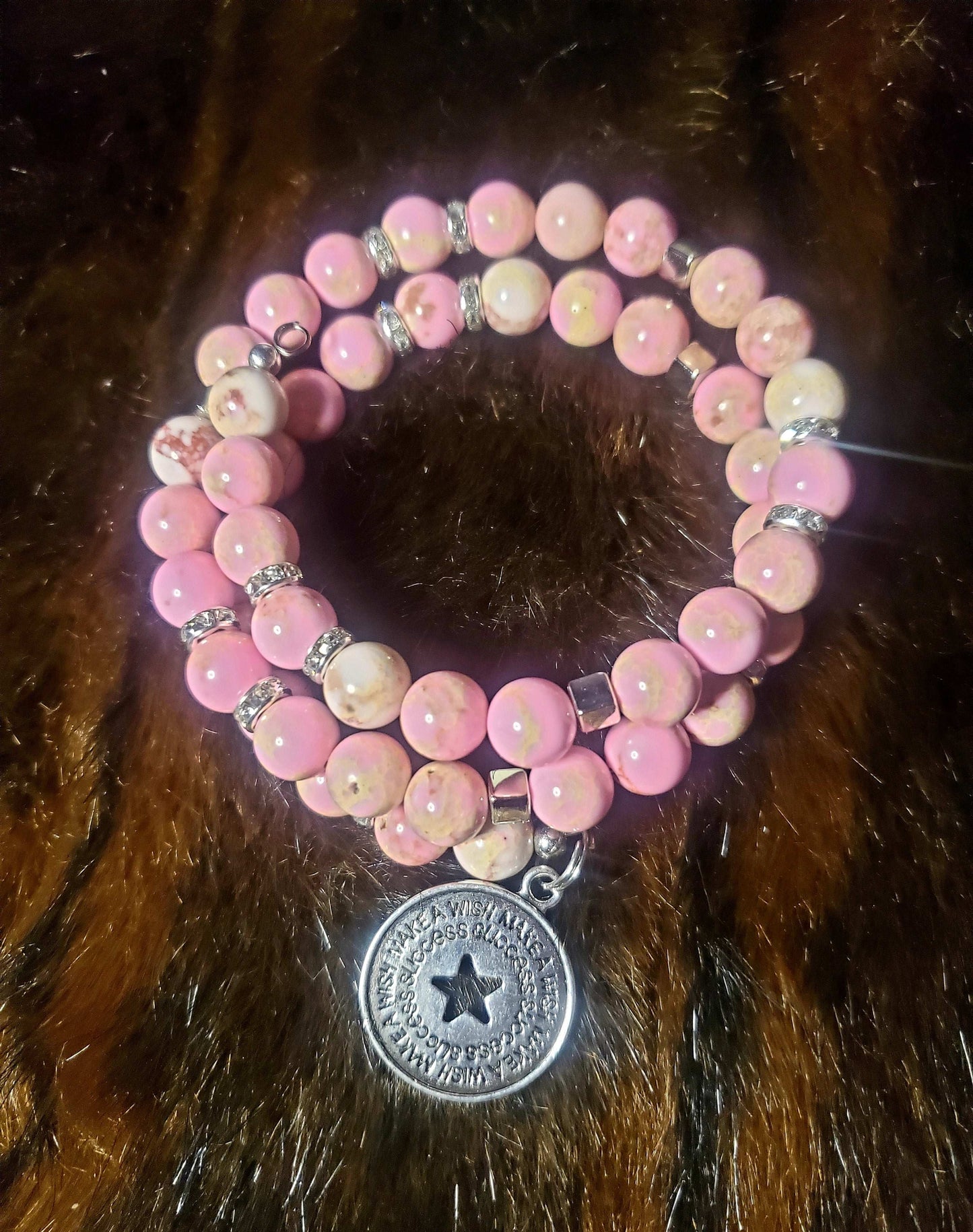 Pastel Pink Imperial Jasper Memory Wire Bracelet