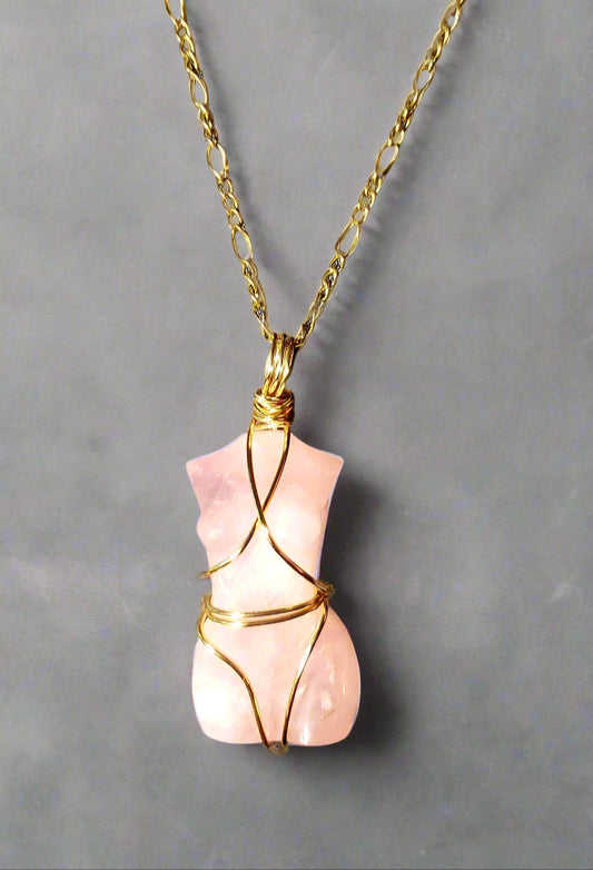 Rose Quartz Goddess Crystal  Necklace