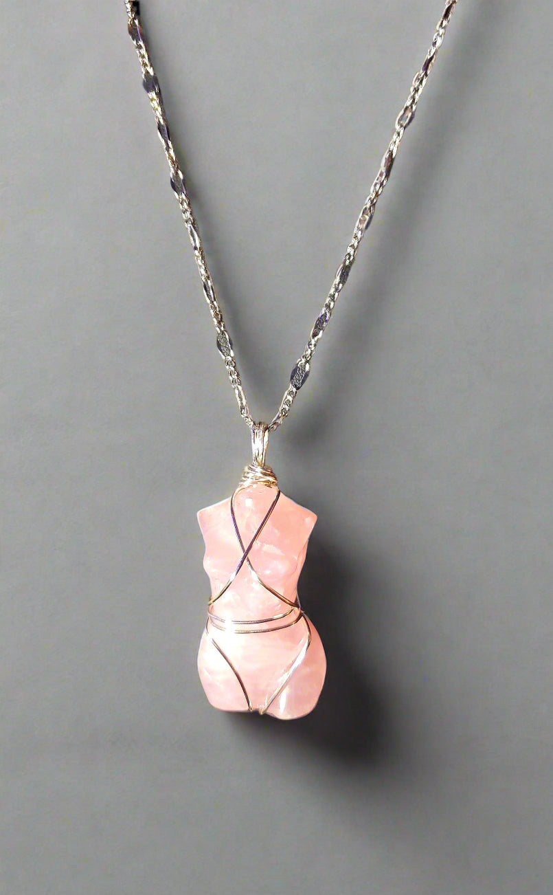 Rose Quartz Goddess Crystal  Necklace