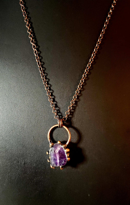 Amethyst Cluster Antique Copper Necklace