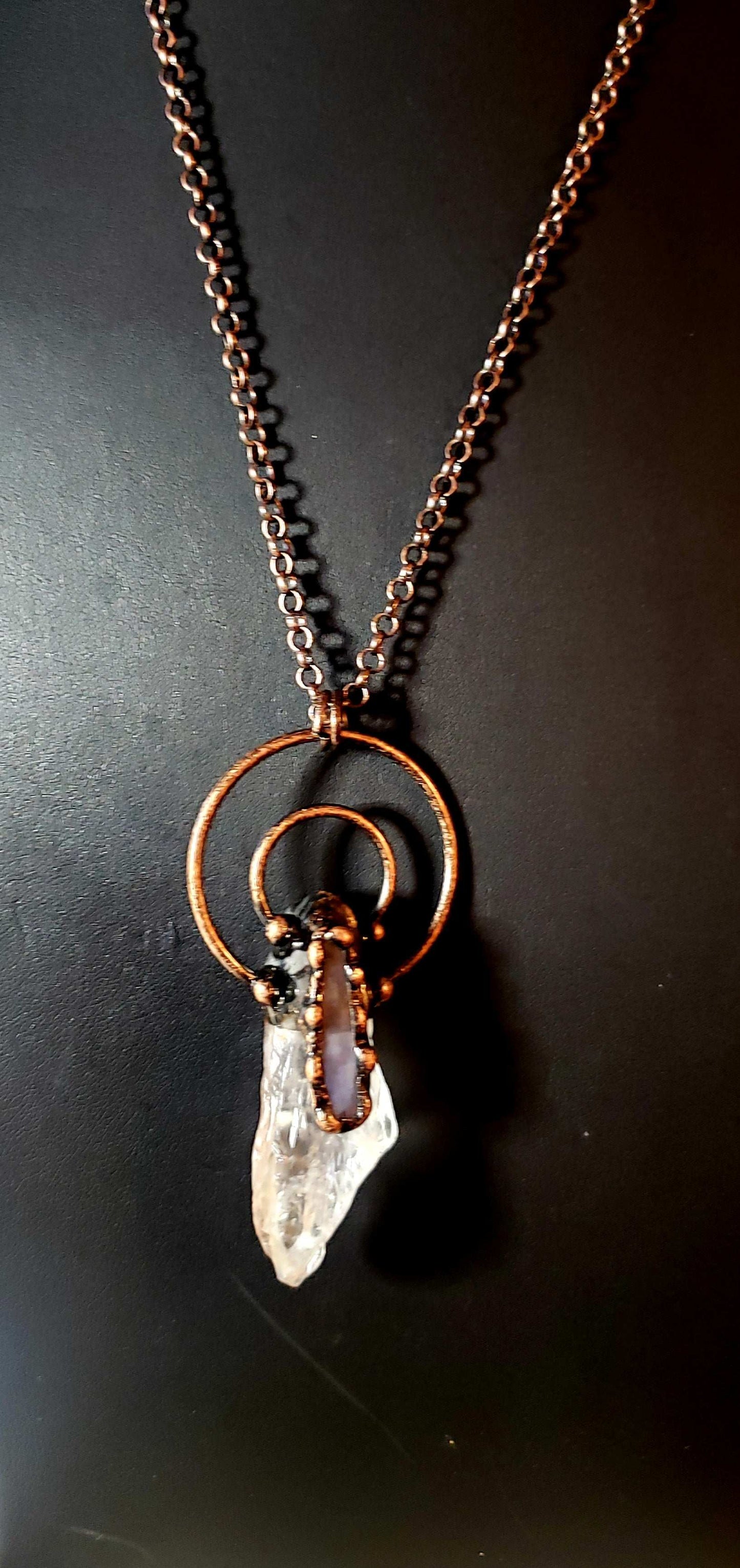 Crystal Quartz Cluster Antique Copper Necklace