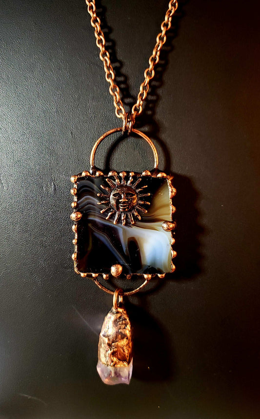 Black Obsidian Antique Copper Necklace