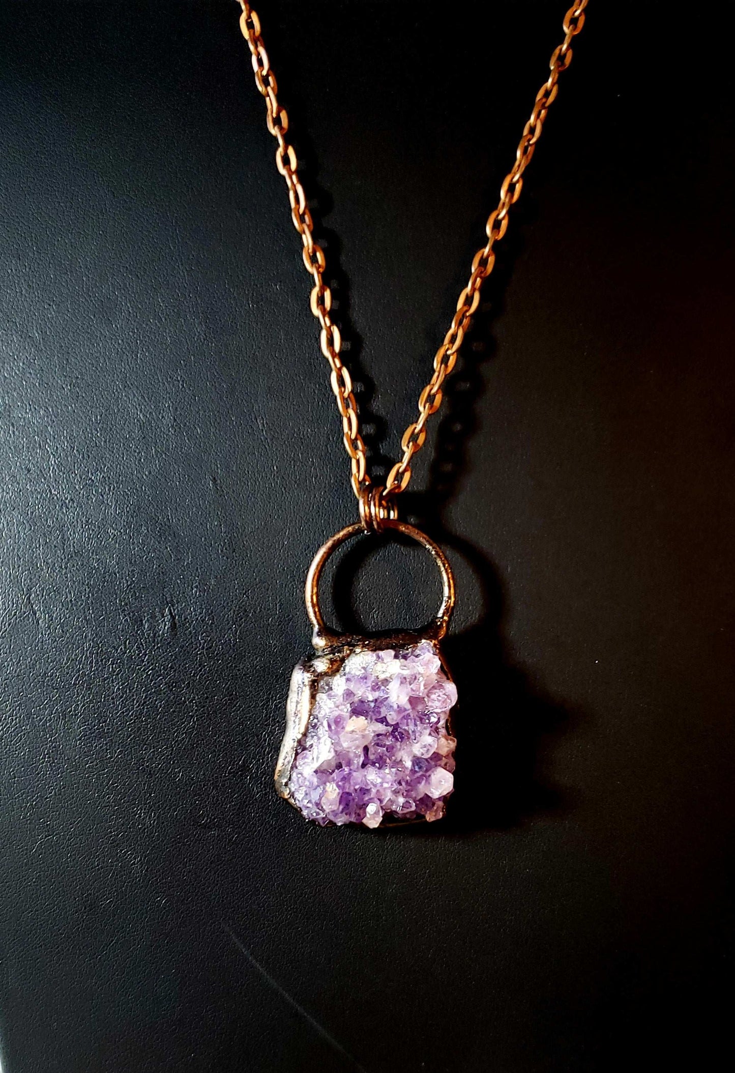 Amethyst Cluster  Antique Copper Pendant