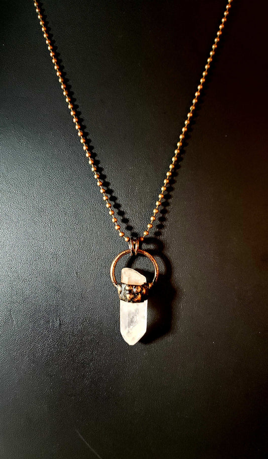 Antique Copper & Crystal Quartz Point Necklace