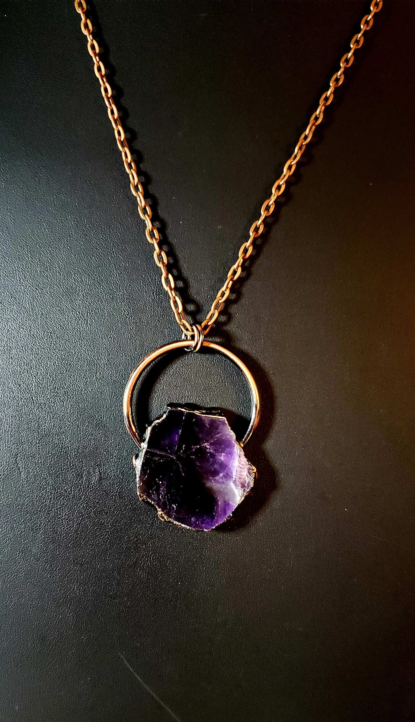 Amethyst Slice Antique Copper Necklace