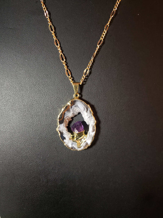 Agate Slice & Amethyst Point Necklace