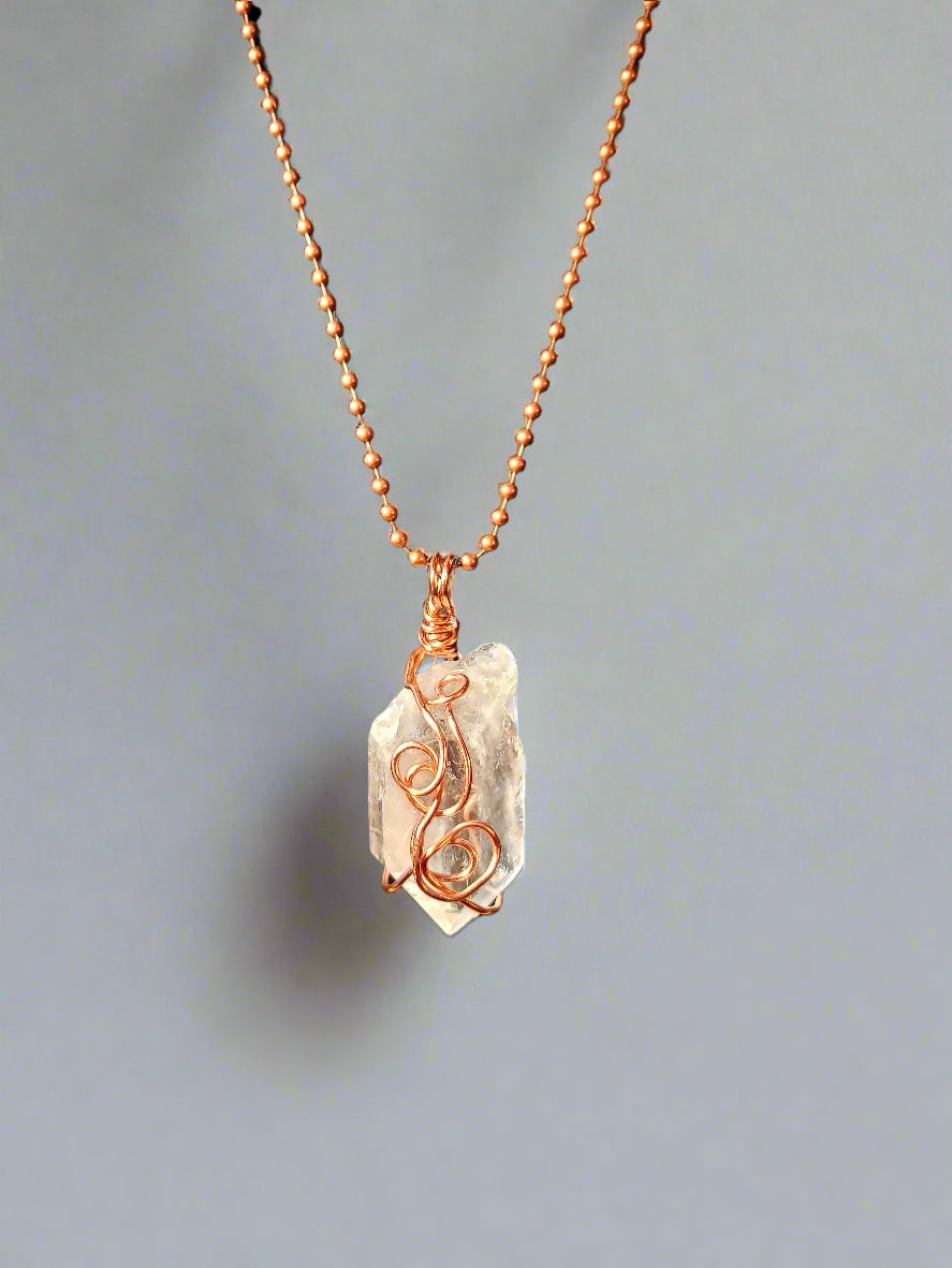 Crystal Quartz Wire Wrapped in Copper Necklace