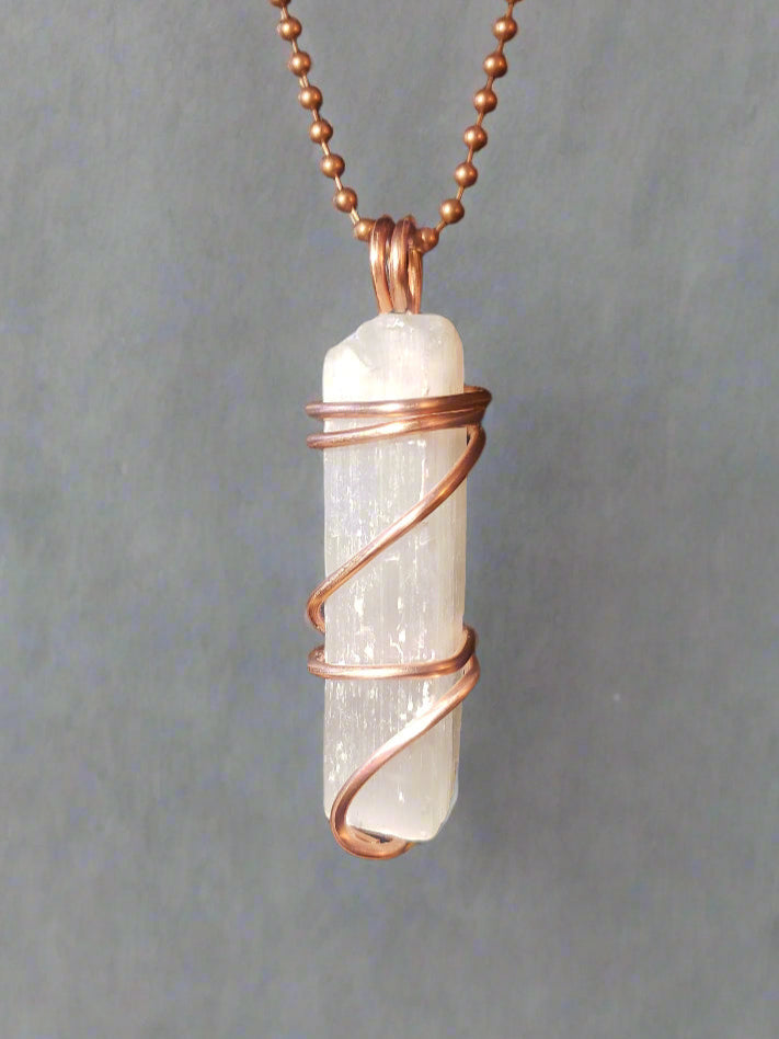 Selenite Copper Wire Wrapped Necklace