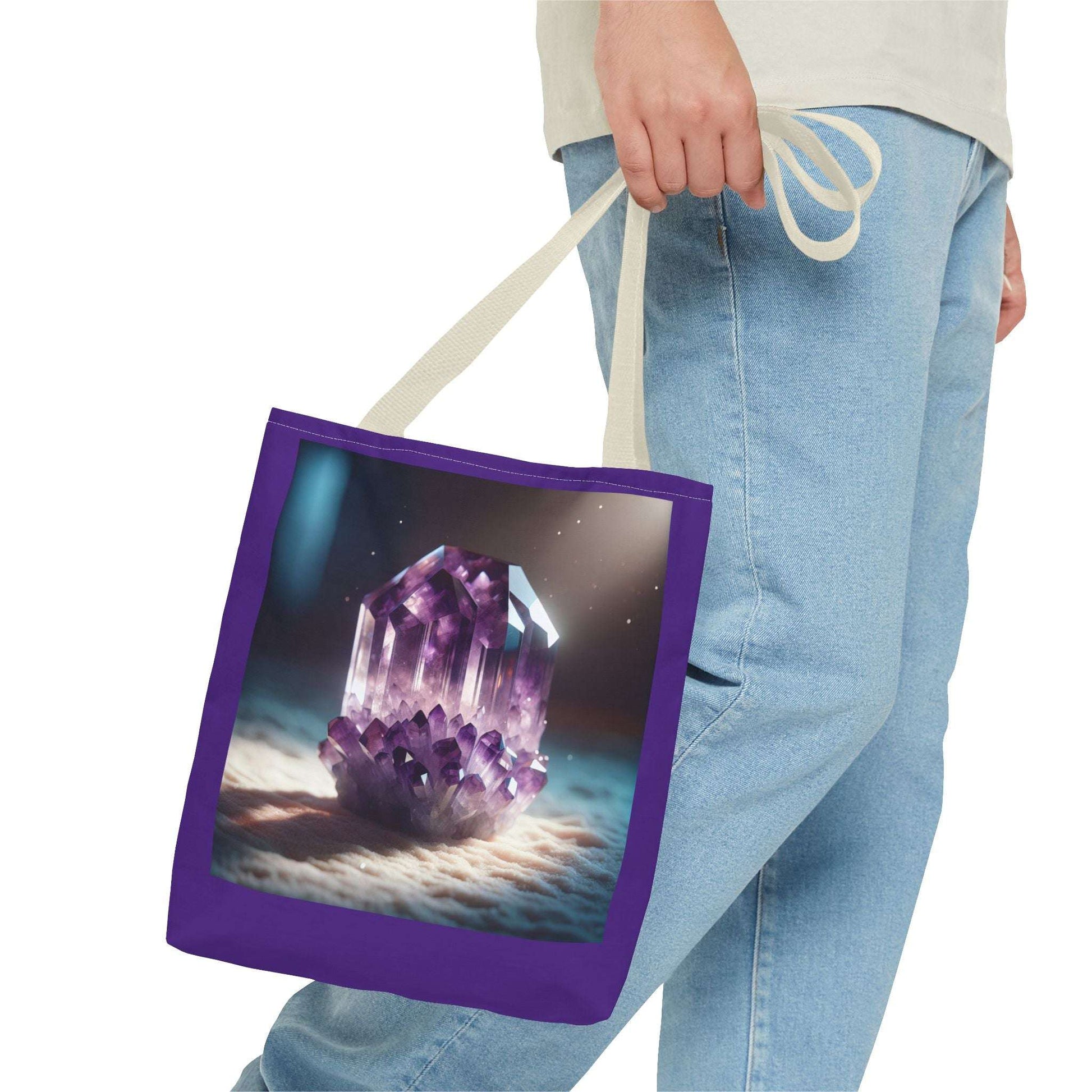 Amethyst Crystal Tote Bag - Boho Chic Shopping Bag for Crystal Lovers