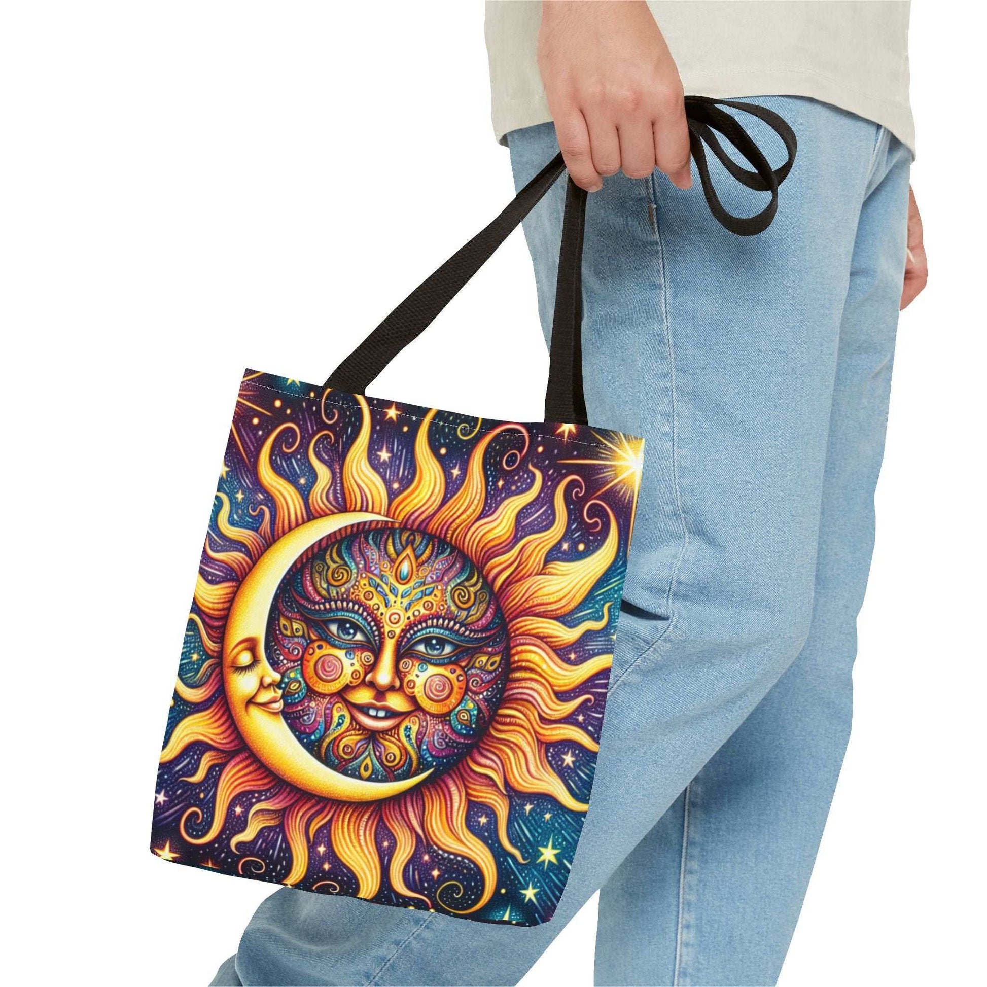 Bohemian Sun and Moon Tote Bag - Colorful Cosmic Design for Eco-Friendly Living