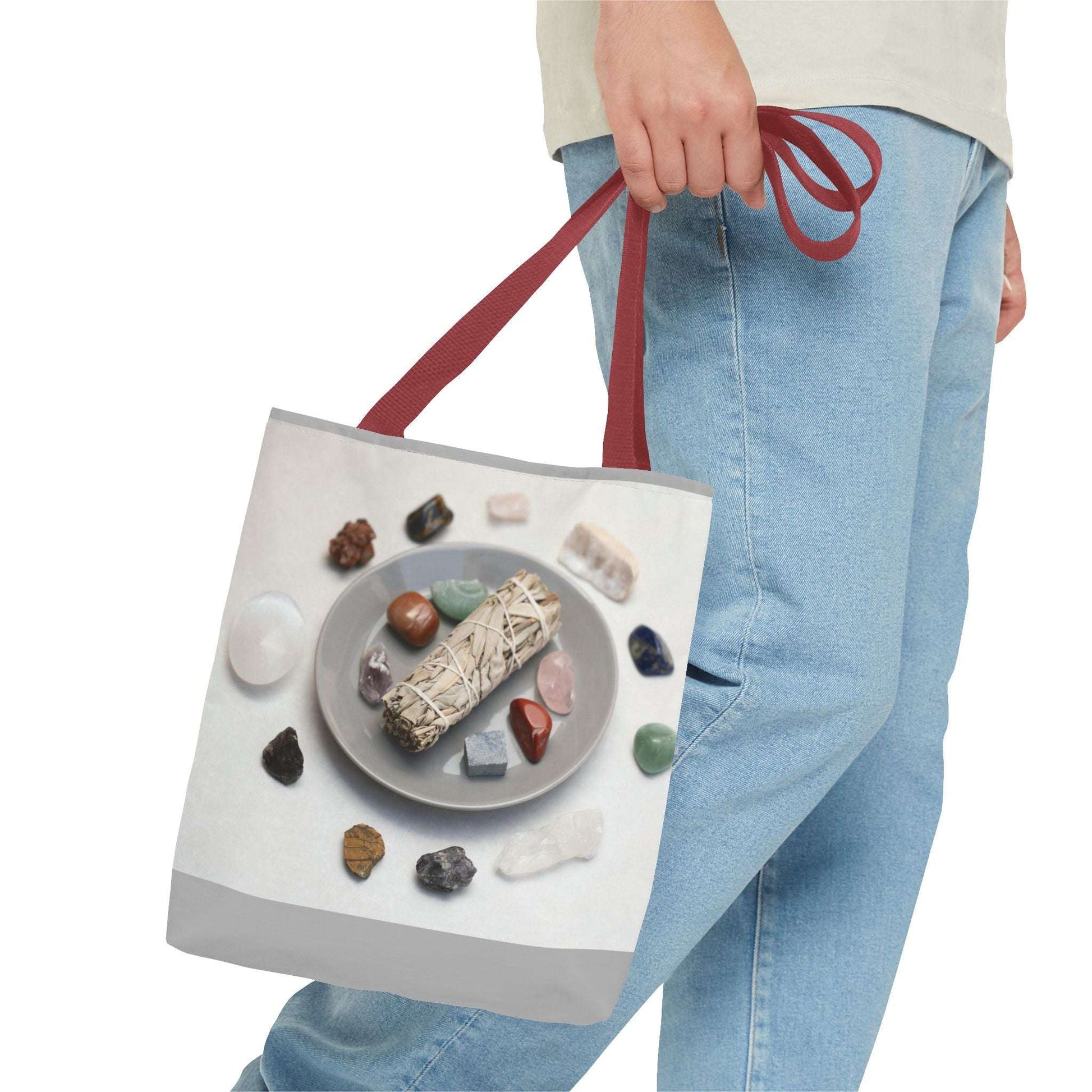 Crystal Healing Tote Bag - Mindful Sage and Gemstone Design