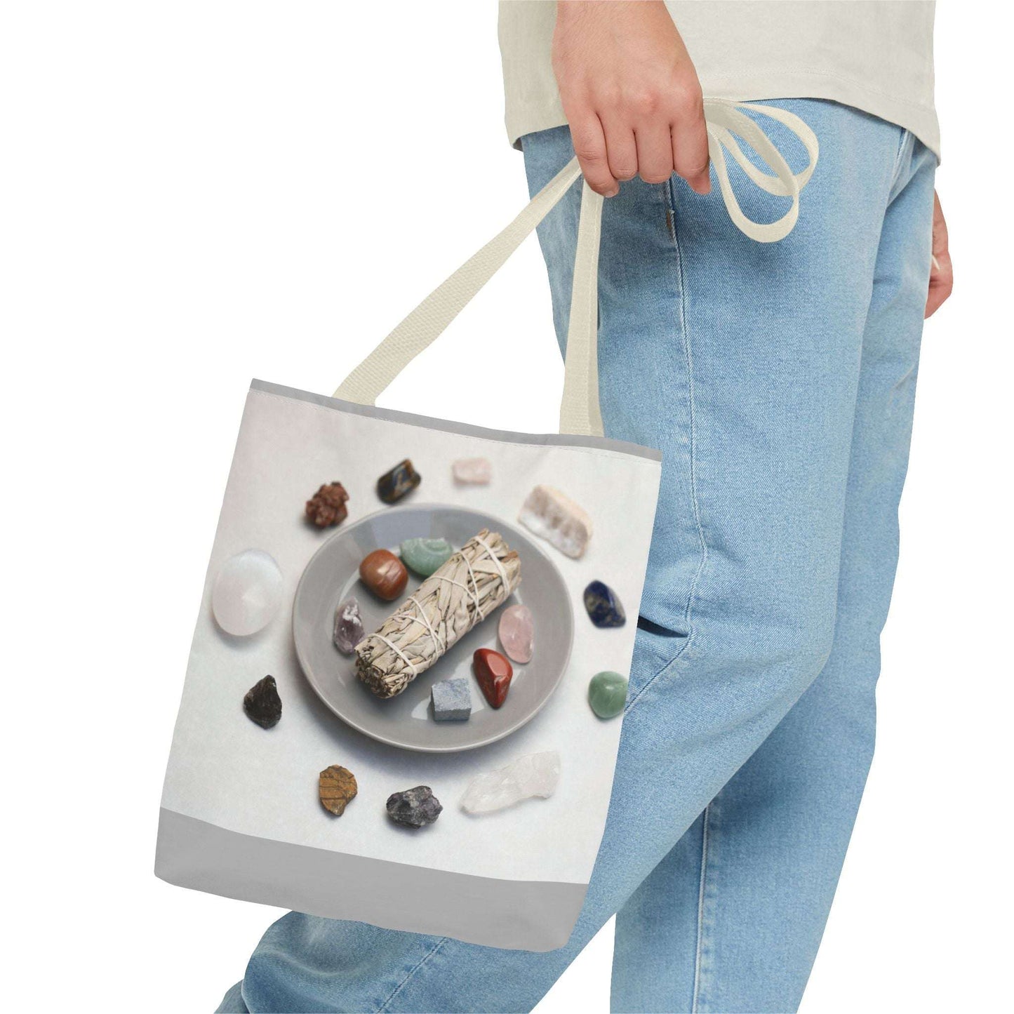 Crystal Healing Tote Bag - Mindful Sage and Gemstone Design