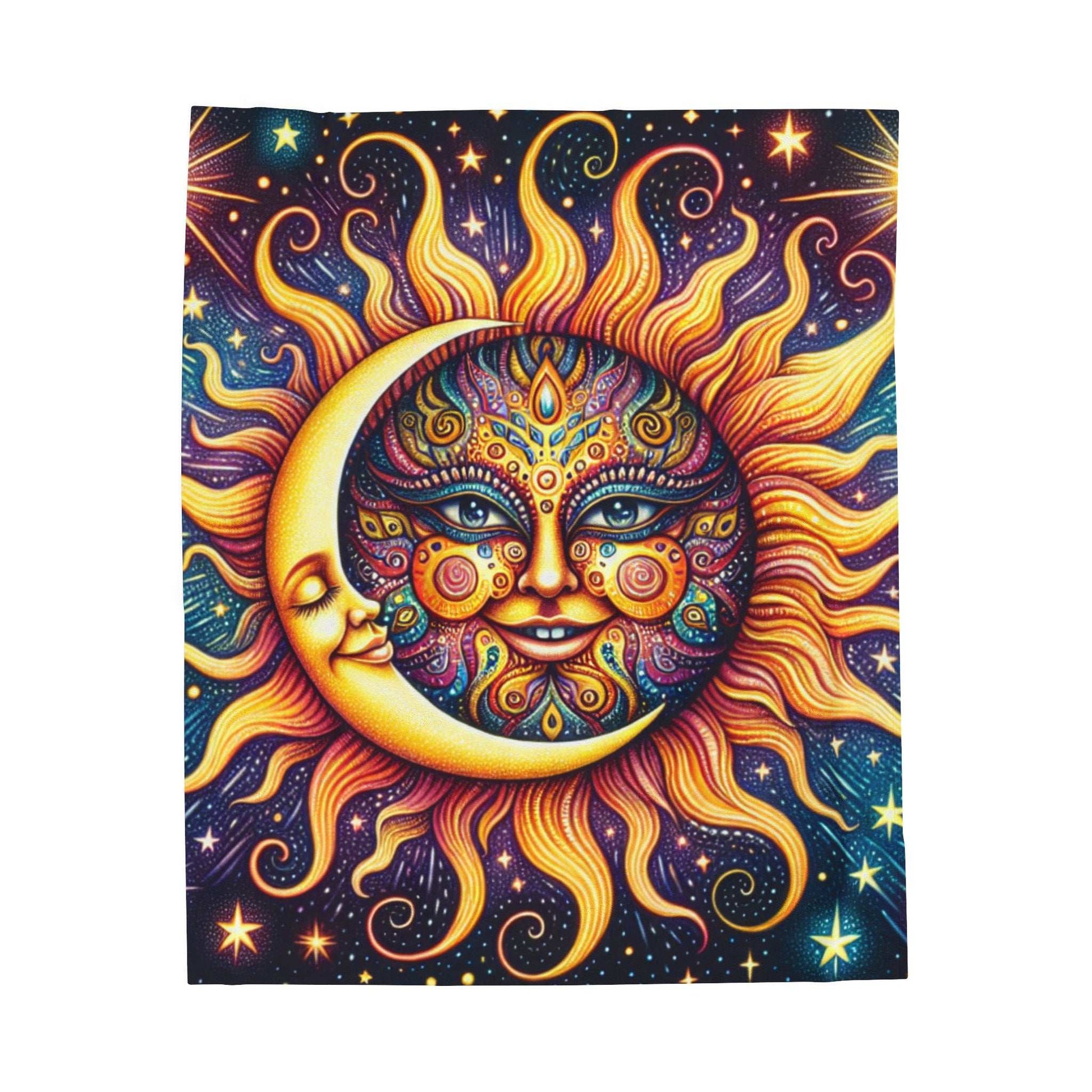 Celestial Sun & Moon Velveteen Plush Blanket - Cozy Throw for Comfort and Style