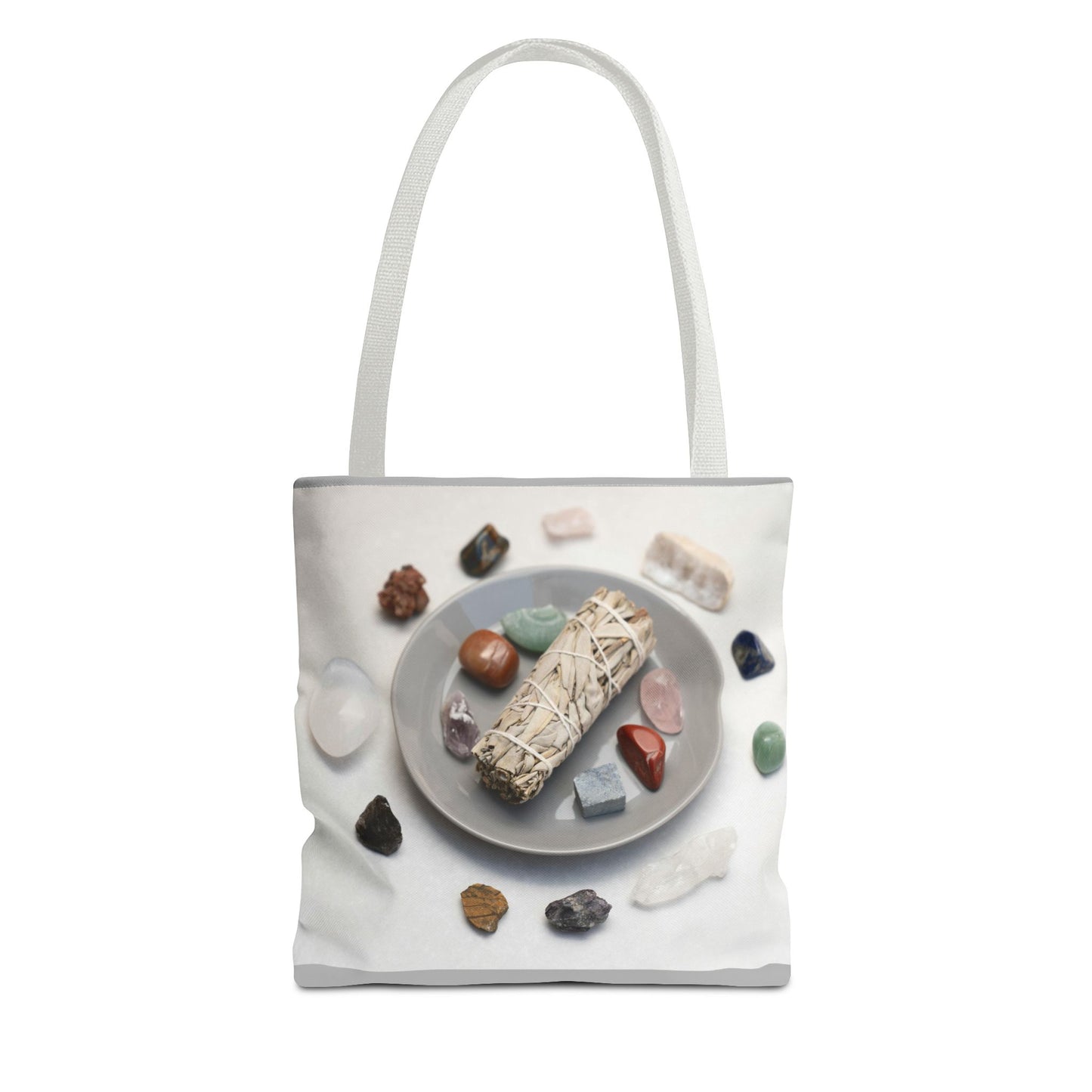 Crystal Healing Tote Bag - Mindful Sage and Gemstone Design