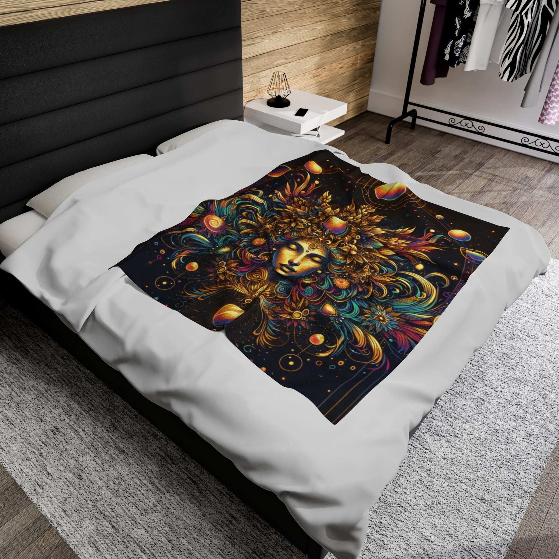 Cosmic Goddess Velveteen Plush Blanket - Soft, Vibrant Artwork for Relaxation and Spirituality