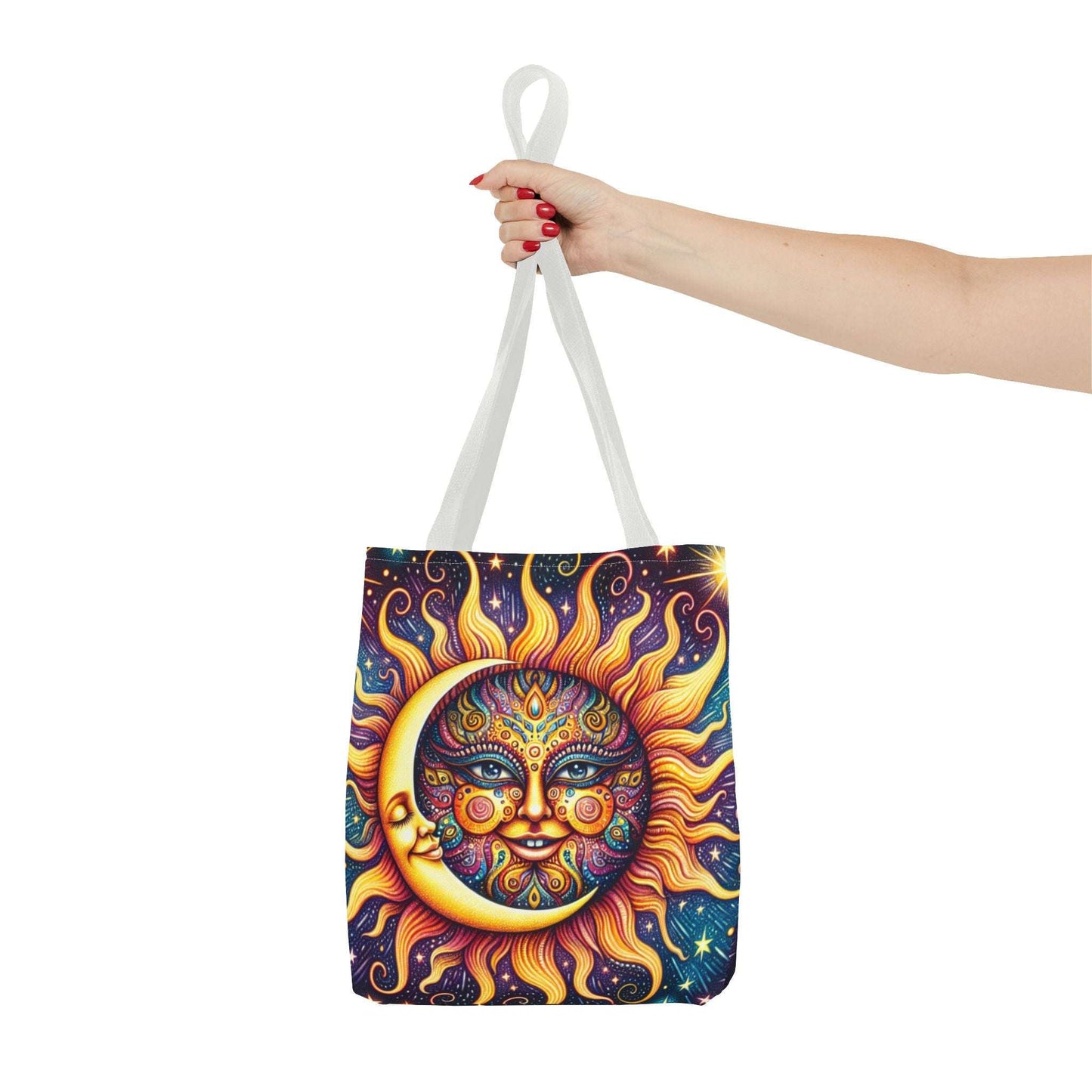 Bohemian Sun and Moon Tote Bag - Colorful Cosmic Design for Eco-Friendly Living