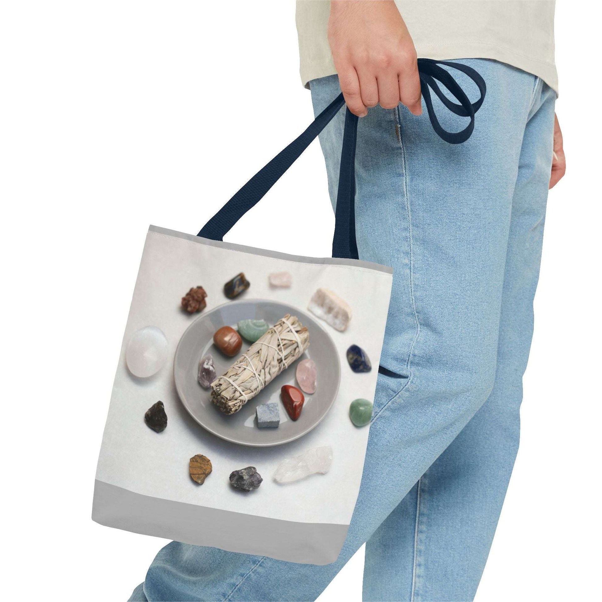 Crystal Healing Tote Bag - Mindful Sage and Gemstone Design