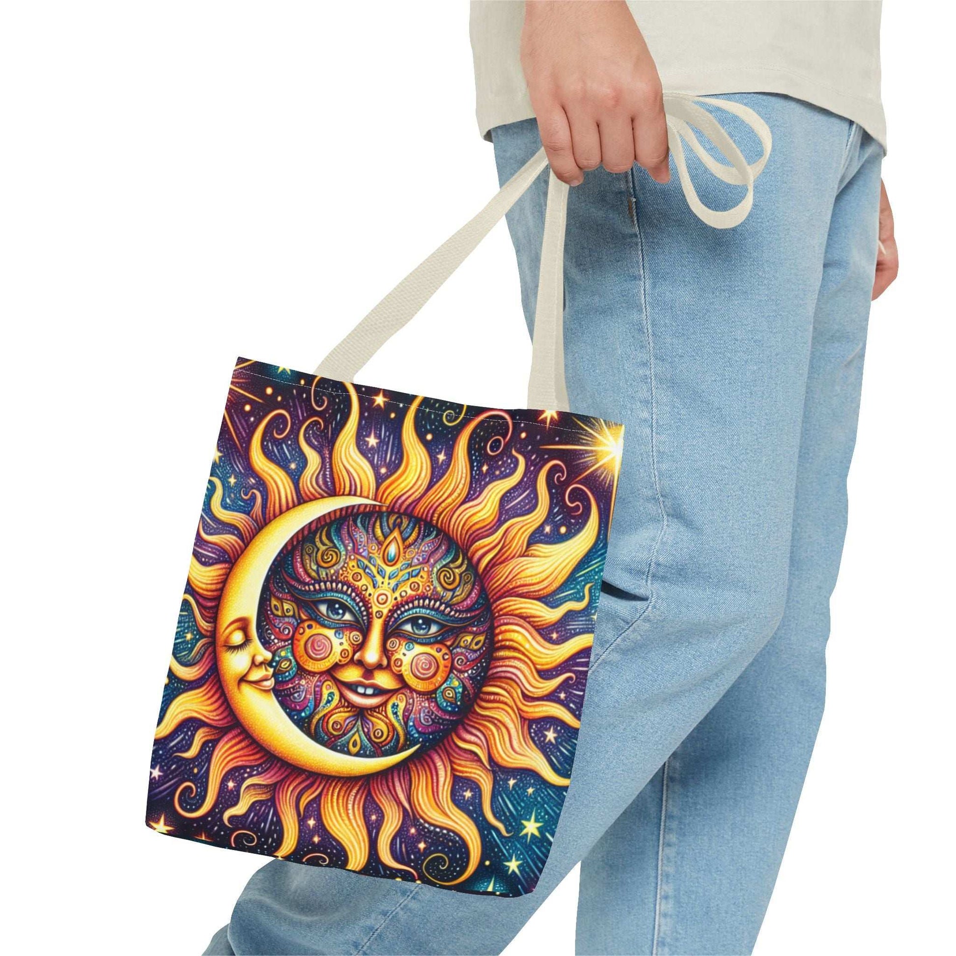 Bohemian Sun and Moon Tote Bag - Colorful Cosmic Design for Eco-Friendly Living