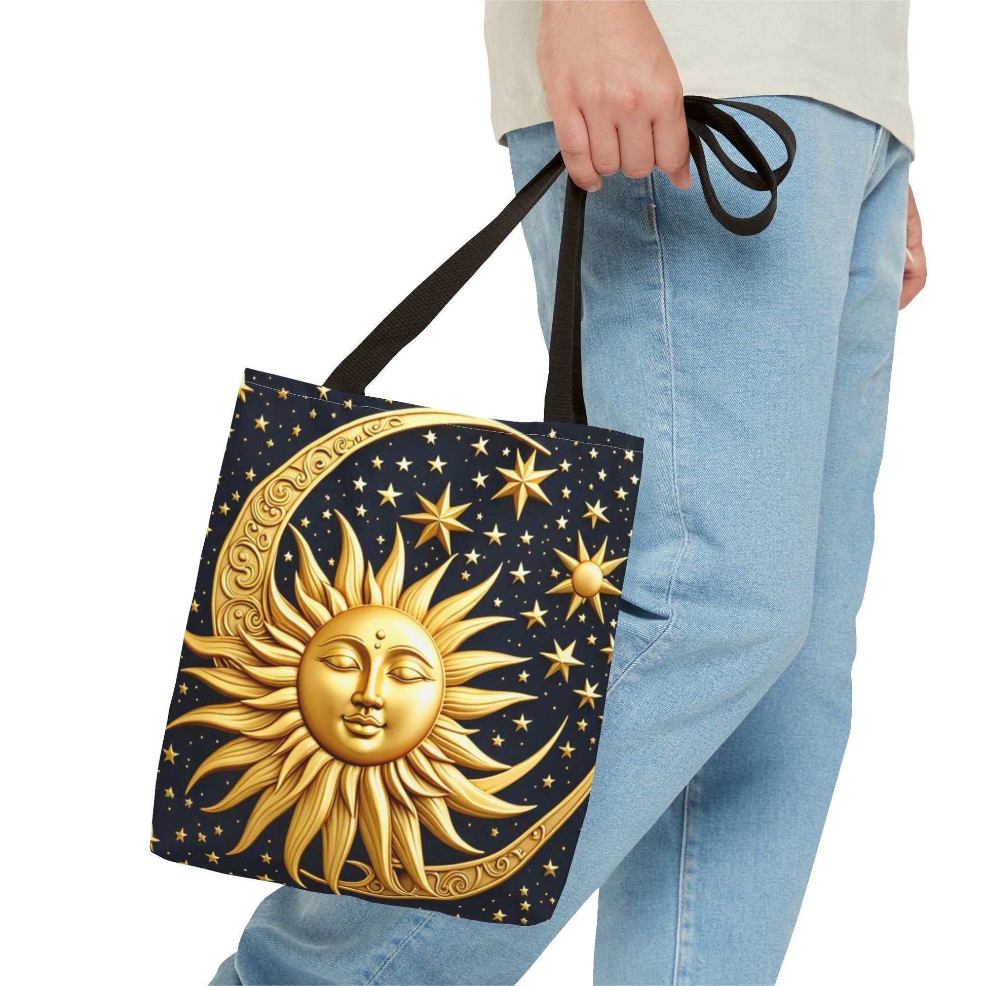 Celestial Sun Tote Bag - Golden Sun & Stars Design