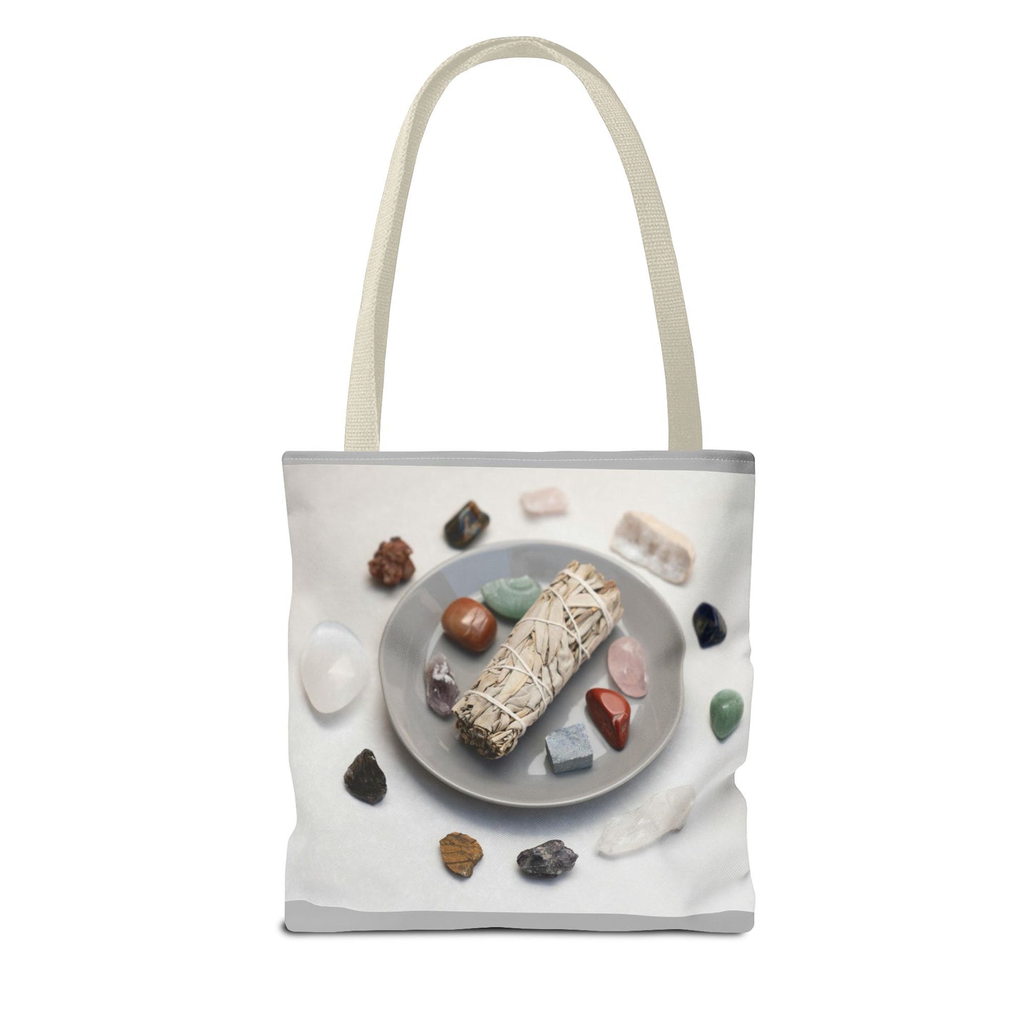 Crystal Healing Tote Bag - Mindful Sage and Gemstone Design