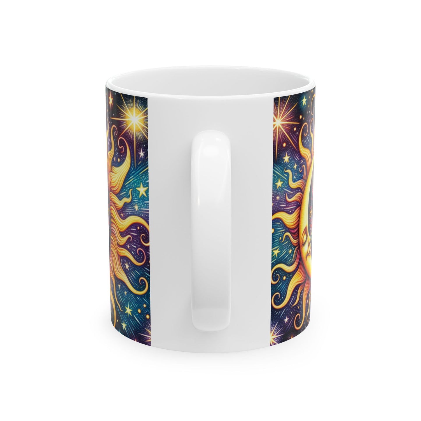 Celestial Sun and Moon Ceramic Mug - Colorful Cosmic Design (11oz, )