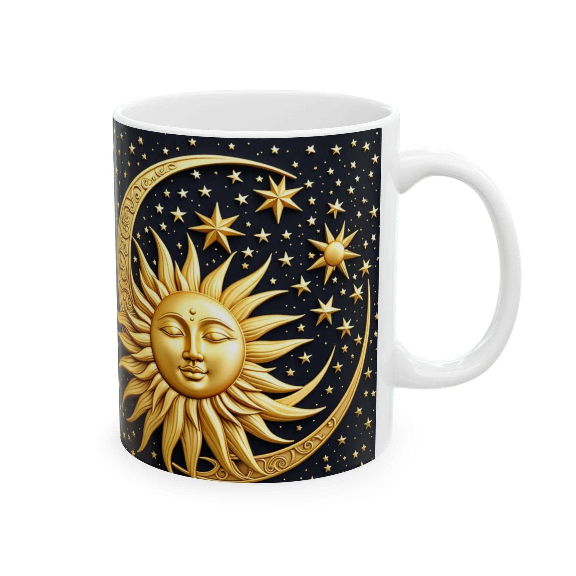 Celestial Sun and Moon Ceramic Mug - 11oz  - Cosmic Drinkware for Astrology Lovers