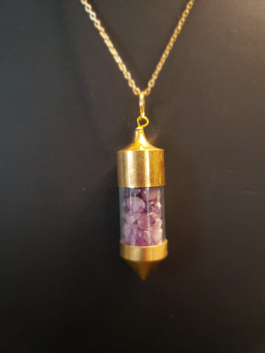 Amethyst Crystal Chip Bottle Necklace