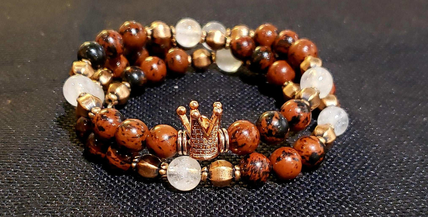 Mahogany Obsidian & Crystal Quartz Crown Bracelet