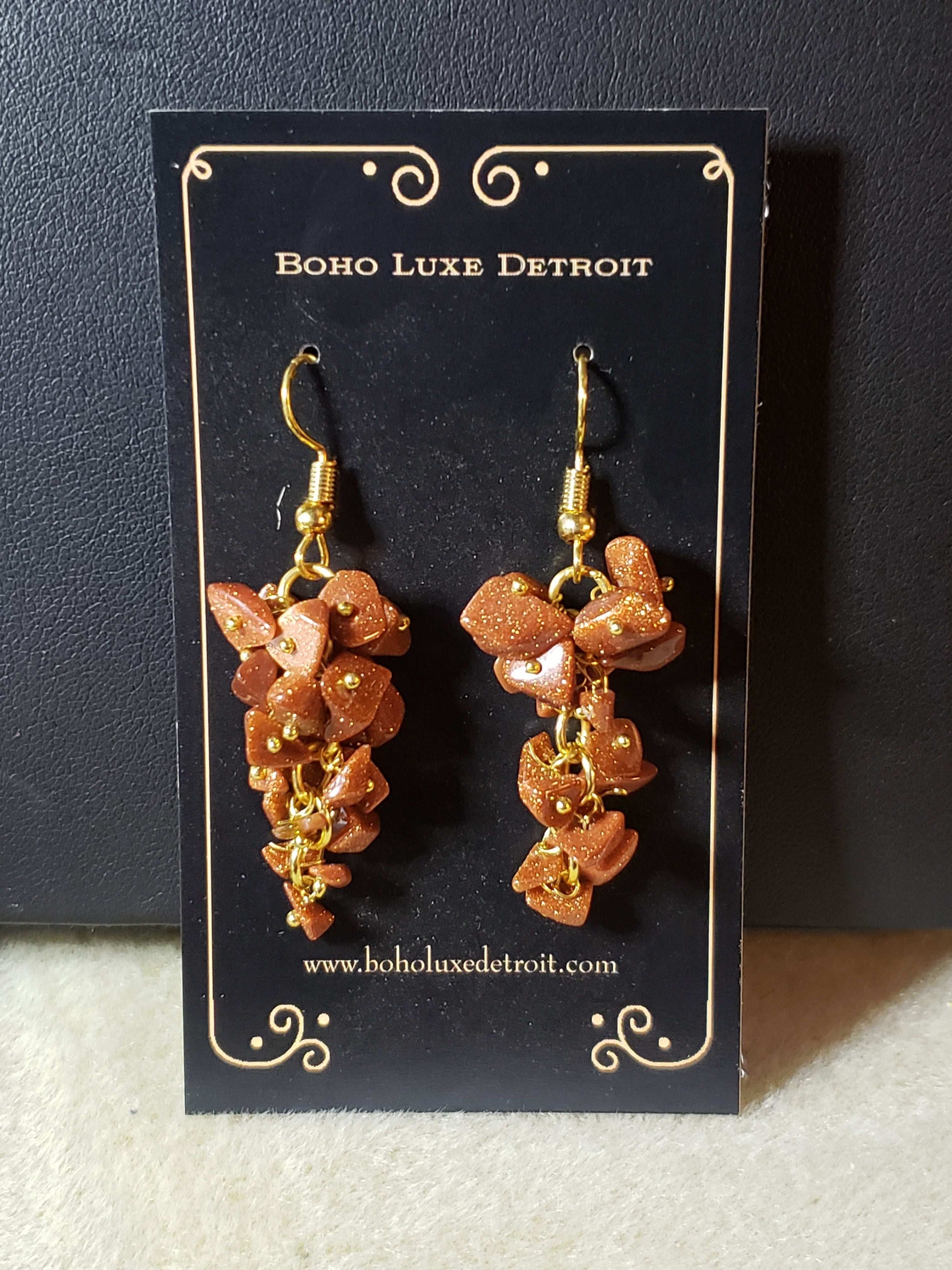 Goldstone Crystal Cluster Earrings