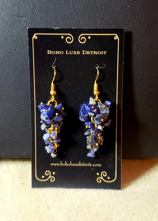 Sodalite  Crystal Cluster Earrings