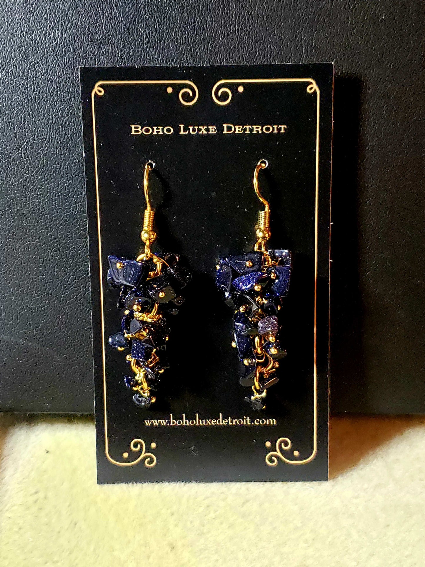 Blue Goldstone Crystal Cluster Earrings