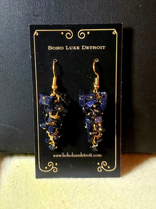 Blue Goldstone Crystal Cluster Earrings