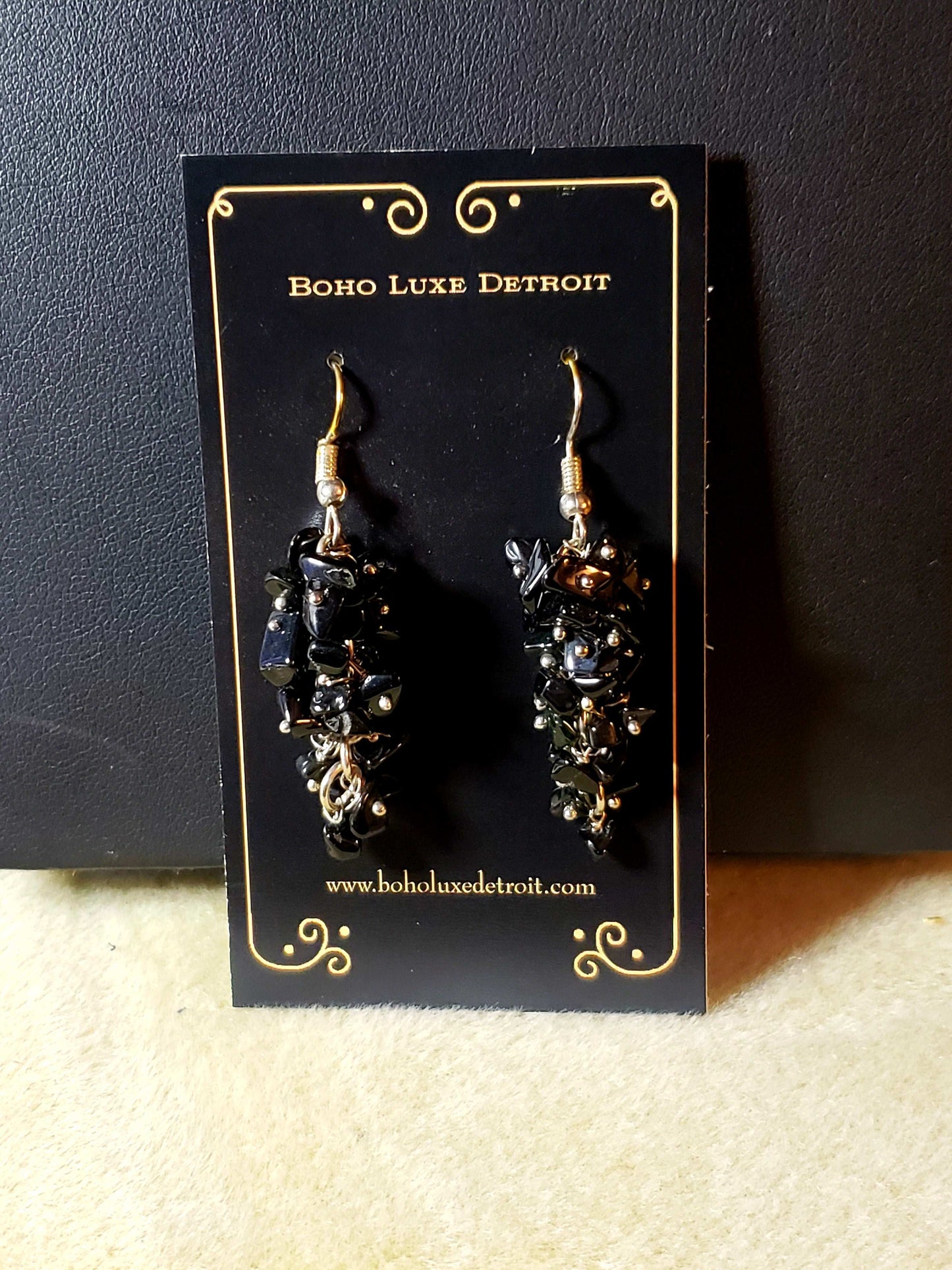 Black Tourmaline Crystal Cluster Earrings