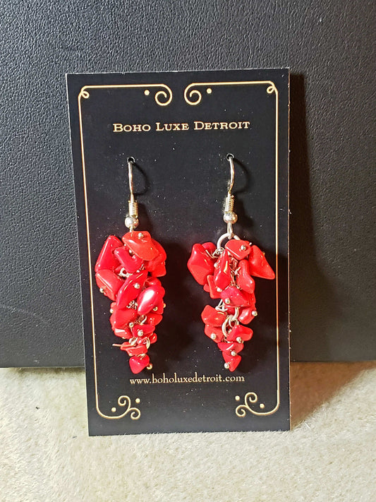 Coral Crystal Cluster Earrings