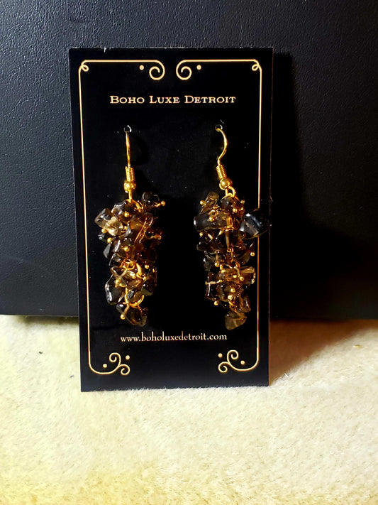 Smokey Quartz Crystal Cluster Earrings