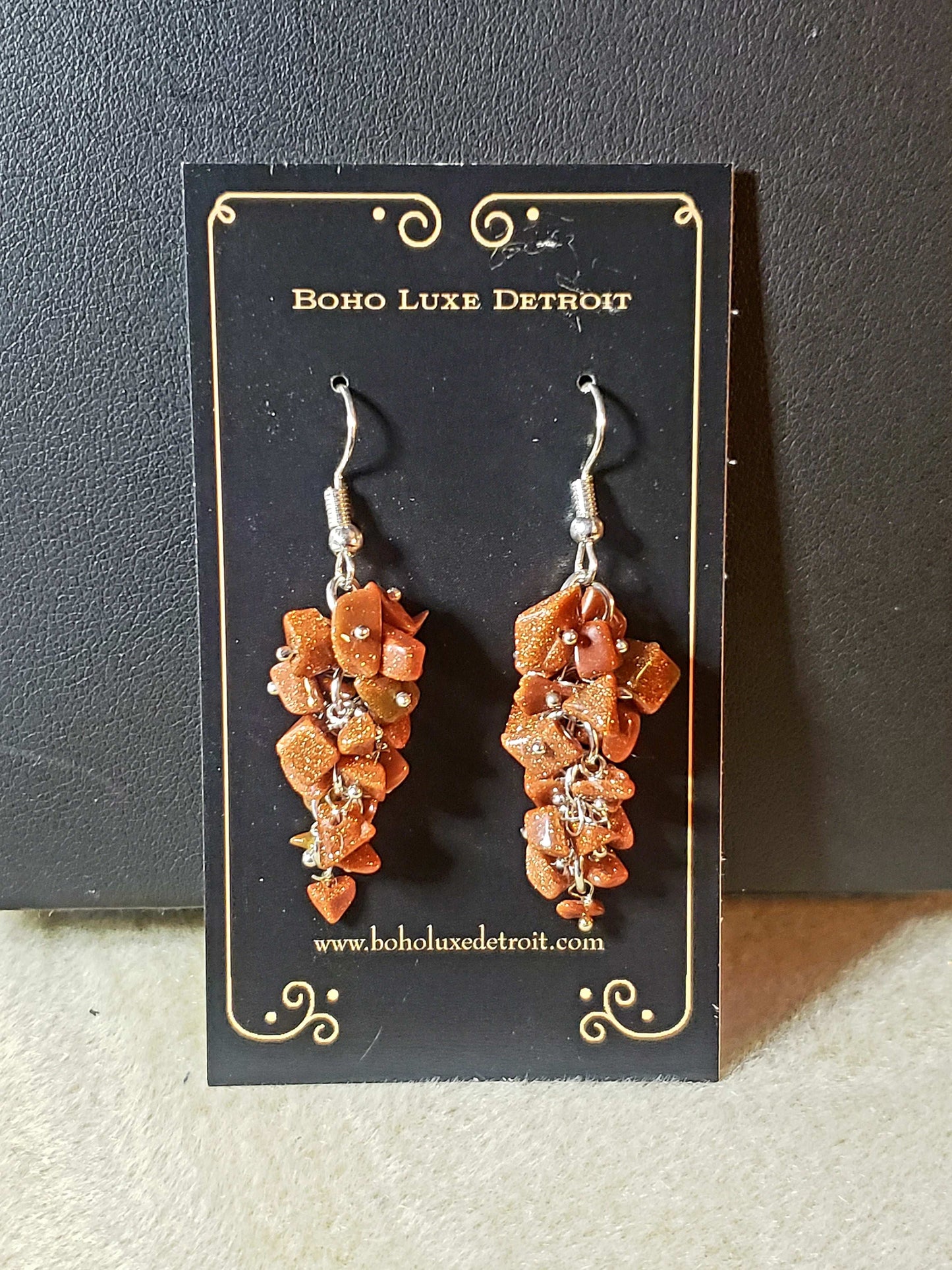 Goldstone Crystal Cluster Earrings